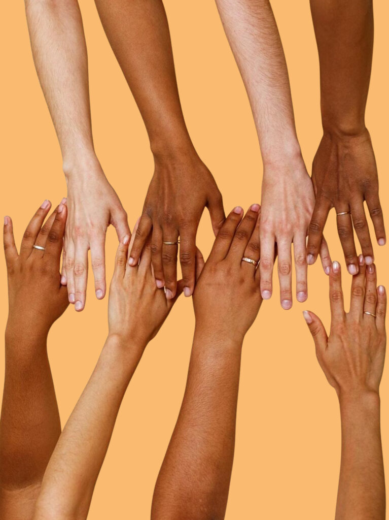 Diverse skin colors with different amounts of melanin