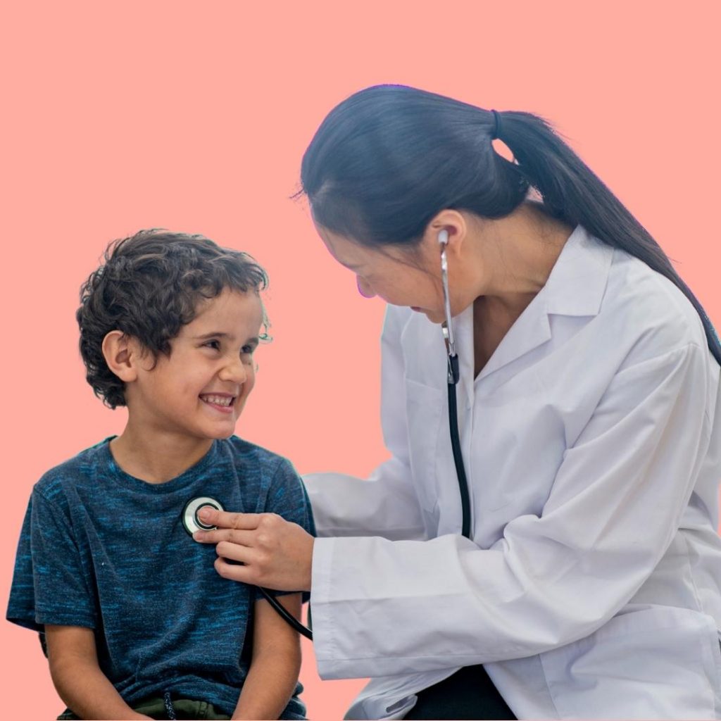 doctor listening to child's heart beat with a stethoscope