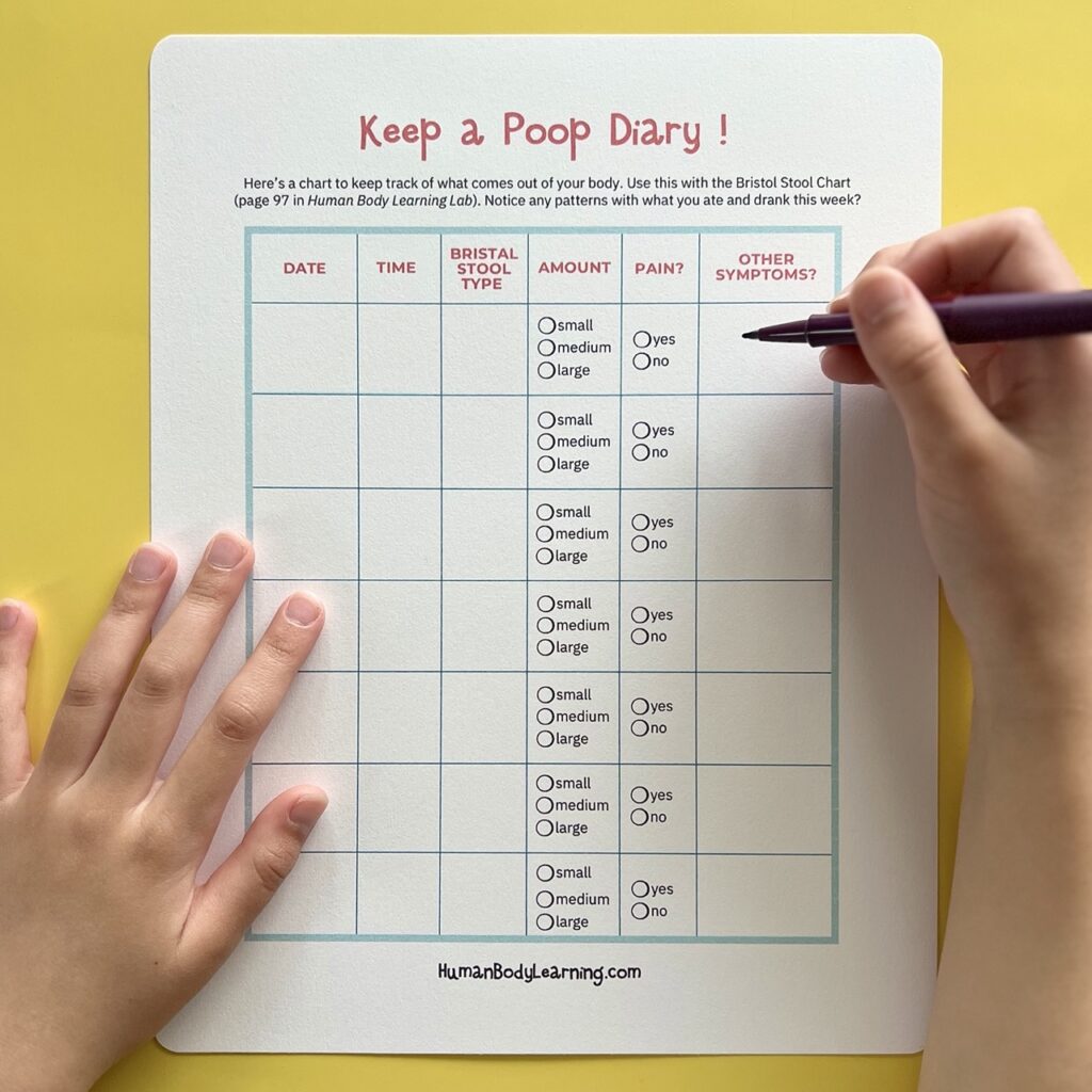 Printable poop diary for kids